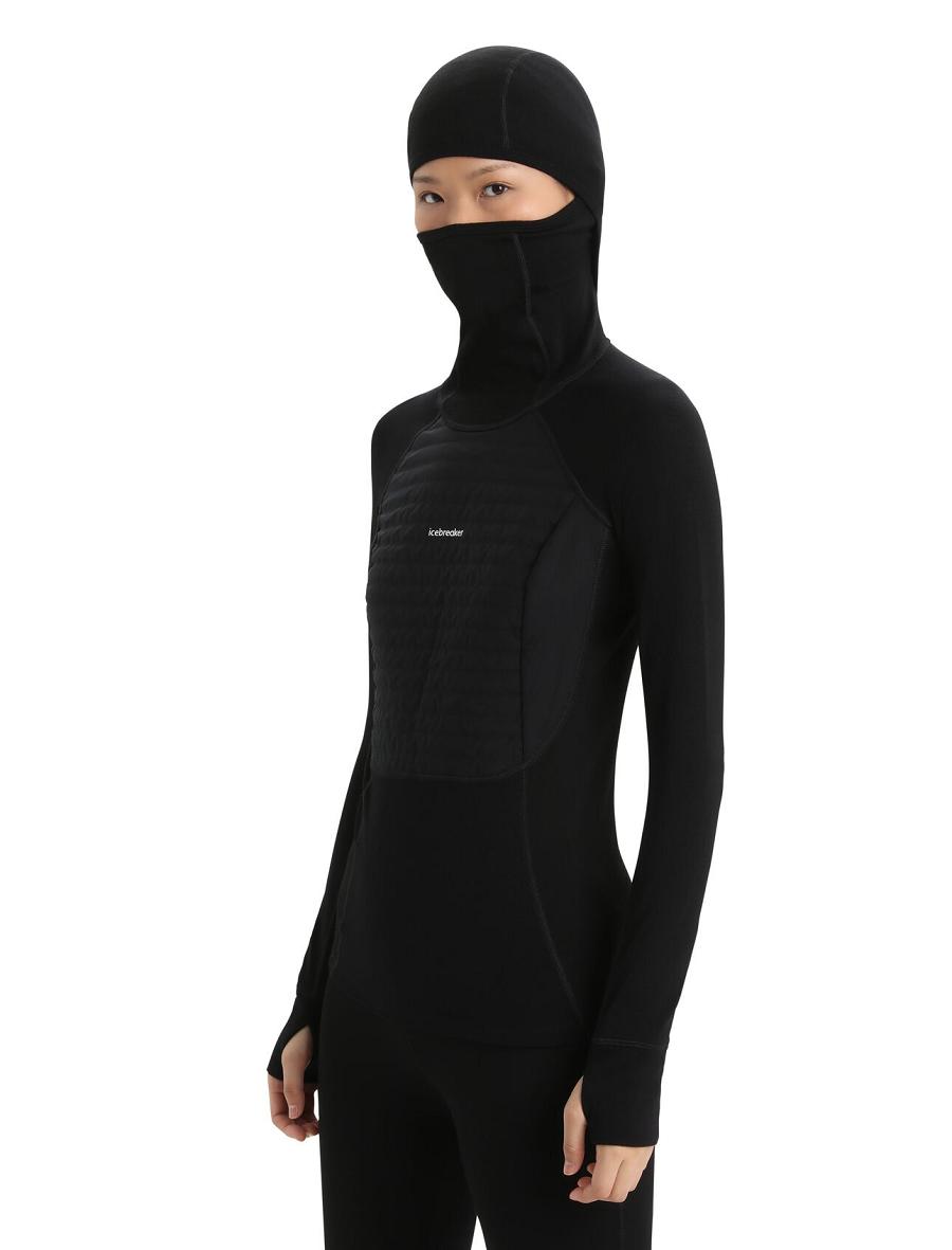 Black Icebreaker ZoneKnit™ Merino Insulated Long Sleeve Hoodie Women's Base Layers | AU 1885PJJQ